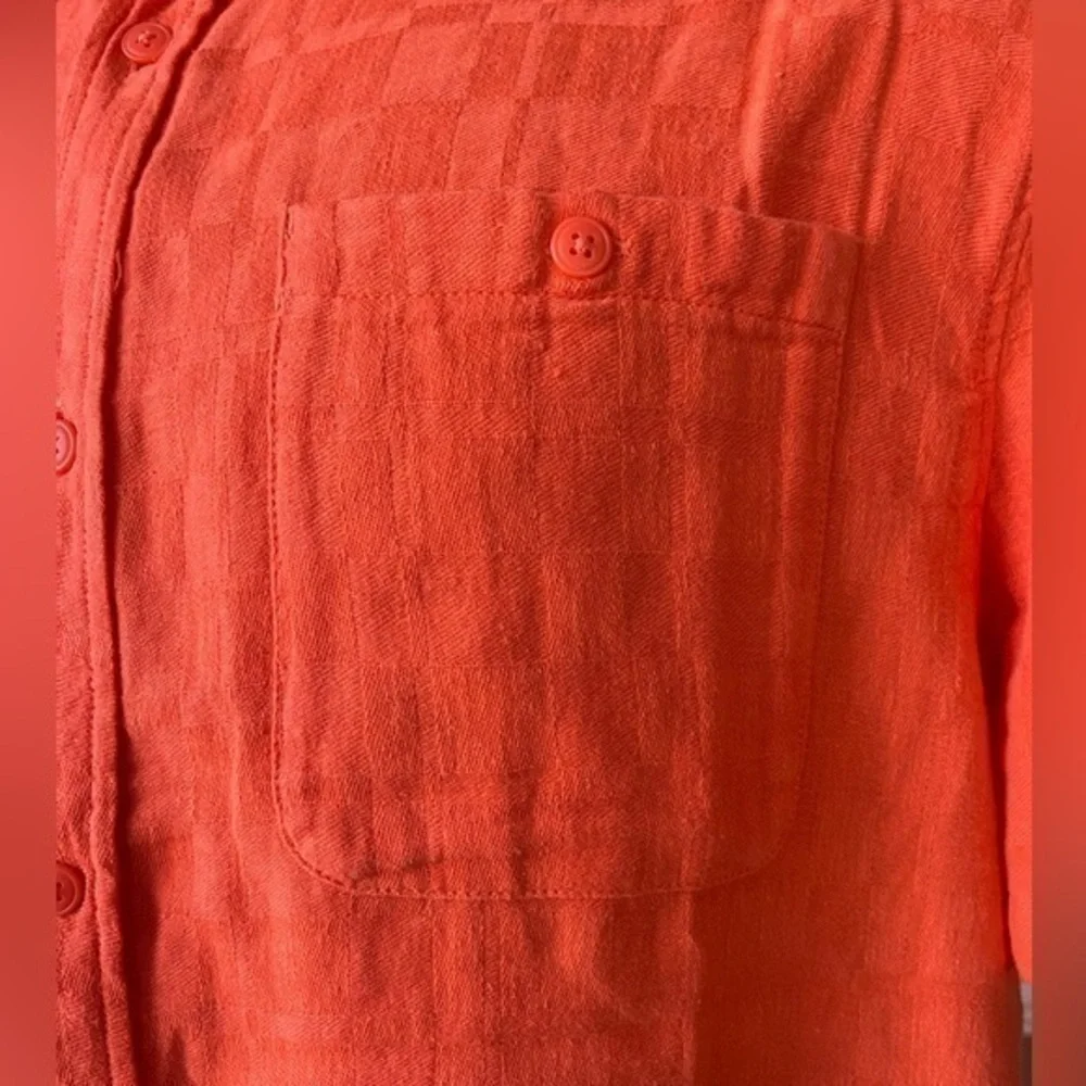 THE‎ NORTH FACE Loghill Jacquard Short Sleeve Shirt Cotton Hemp Orange Size XL
